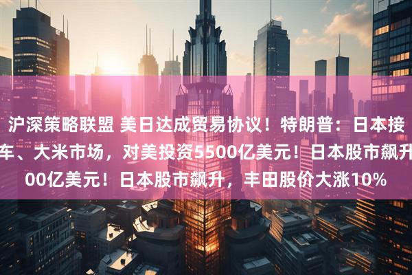 沪深策略联盟 美日达成贸易协议！特朗普：日本接受15%税率，开放汽车、大米市场，对美投资5500亿美元！日本股市飙升，丰田股价大涨10%